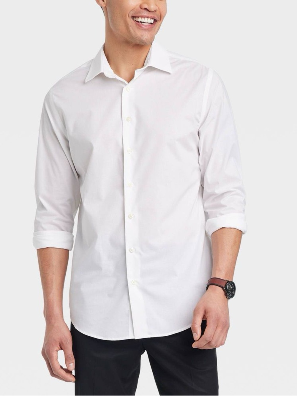 Van Heusen Slim Fit Stretch White Long-Sleeve Dress Shirt
